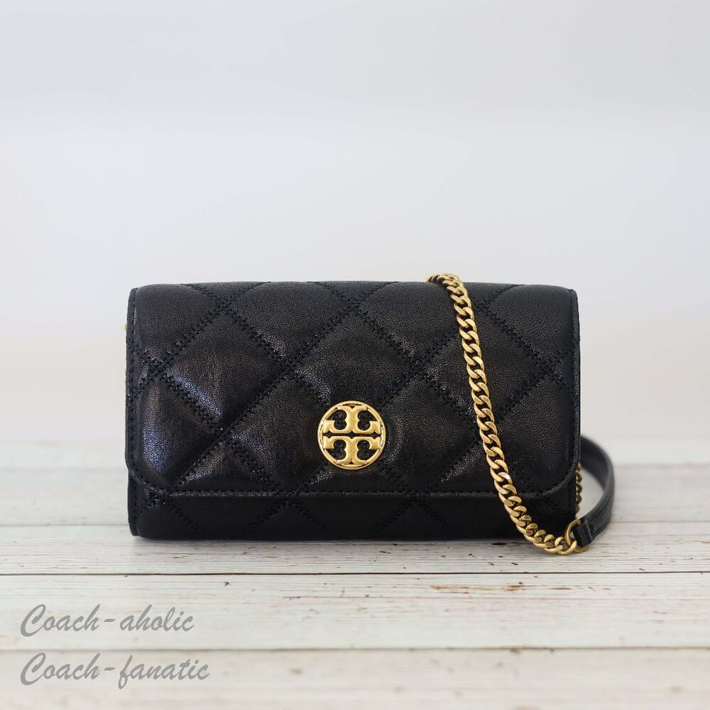 NWT Tory Burch Willa Chain Wallet Leather Crossbody in Black
